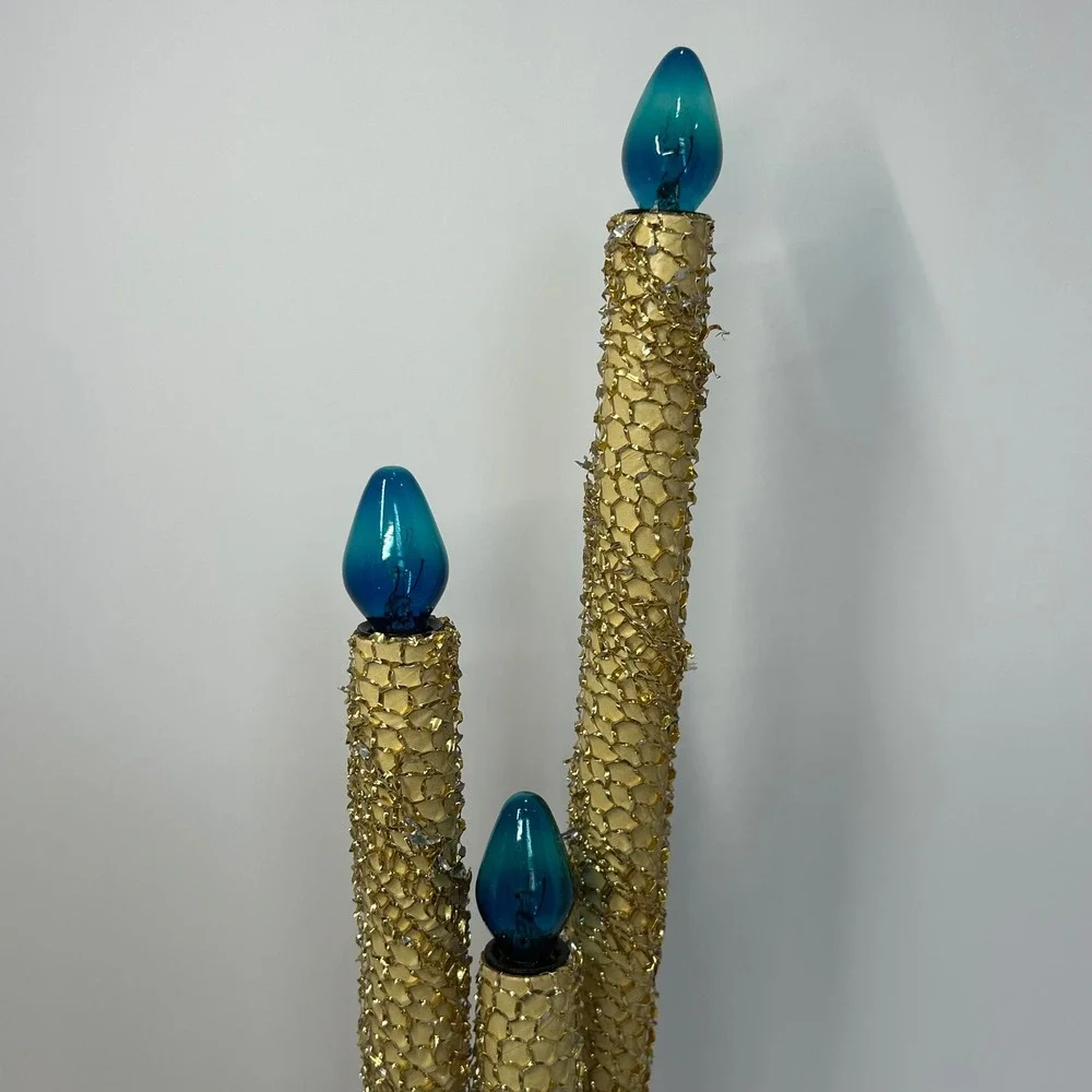 Vintage‎ MCM Gold Tinsel Mesh 3-Tier Electric Candelabra Christmas Centerpiece